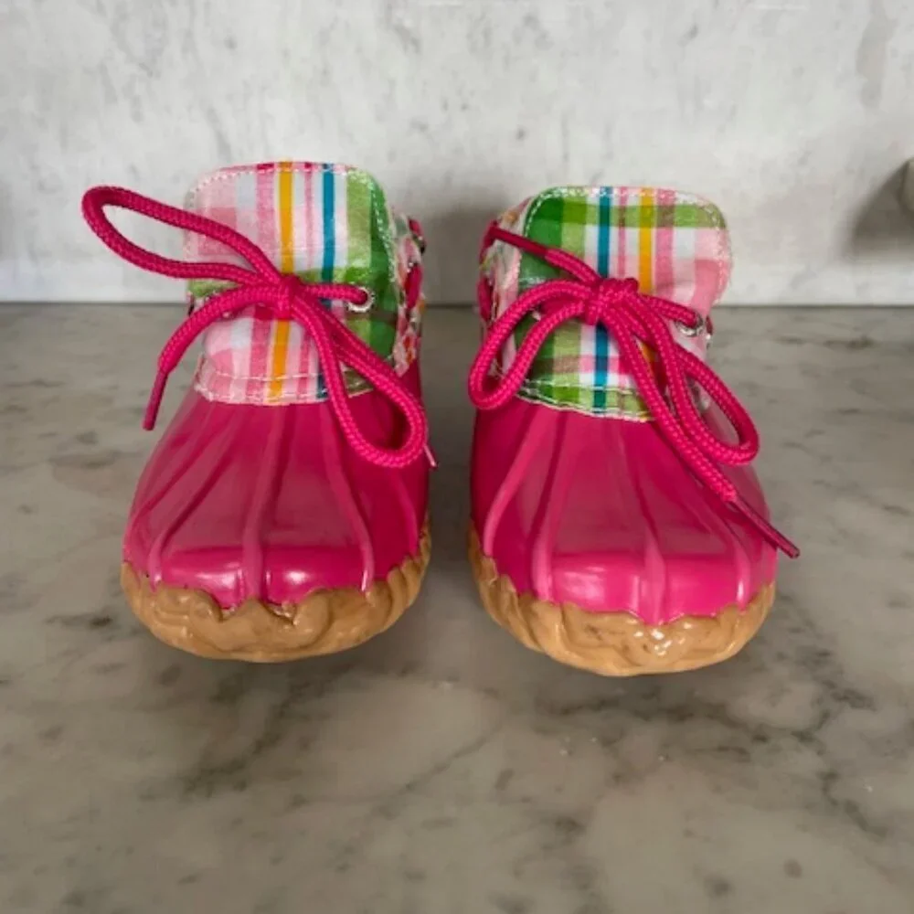 SPERRY TOP SIDER Duckie Pink Plaid Steel Shank Rain Shoes Girl 13M